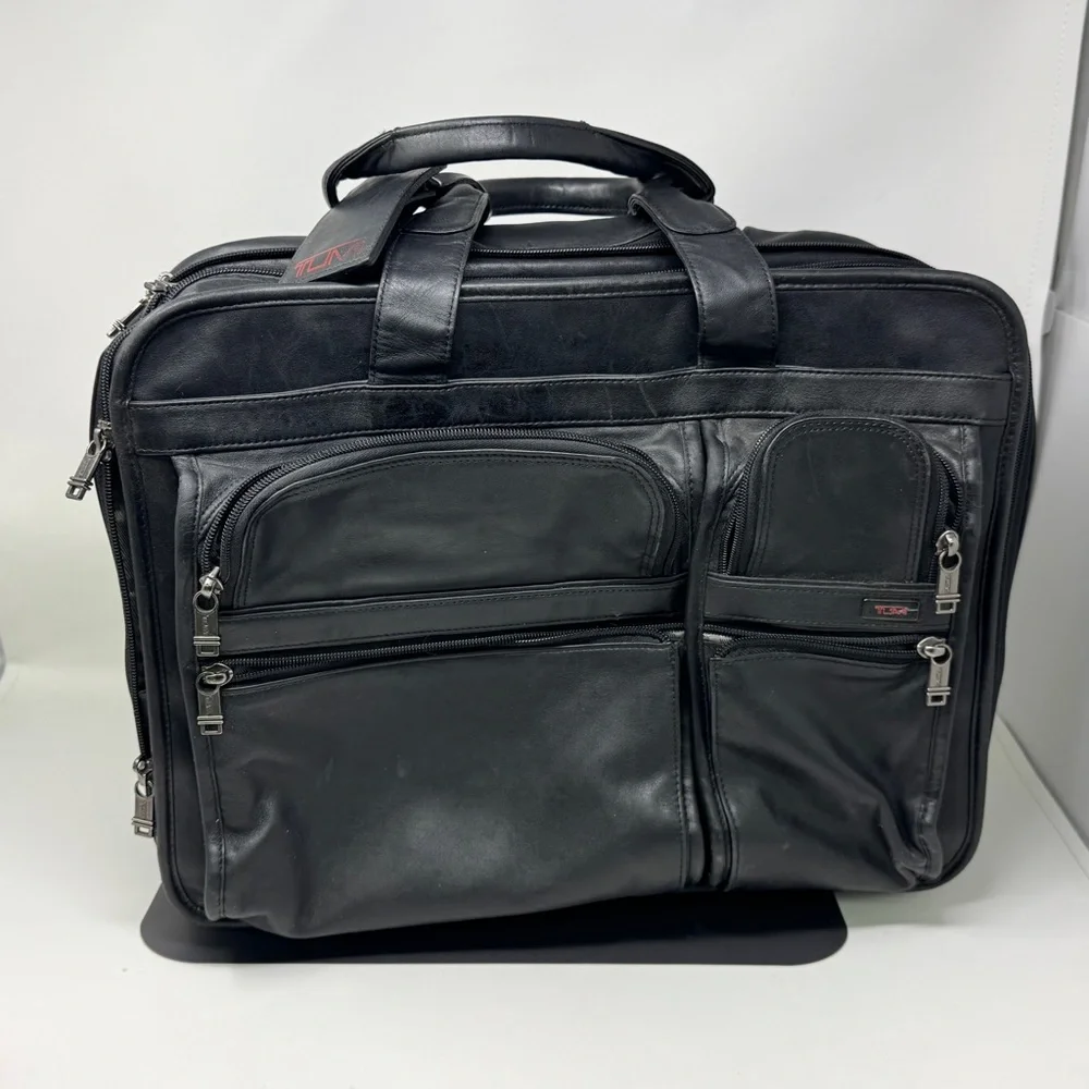 Tumi Leather 2-Wheeler Expandable Leather Laptop Briefcase #96003D4 Black